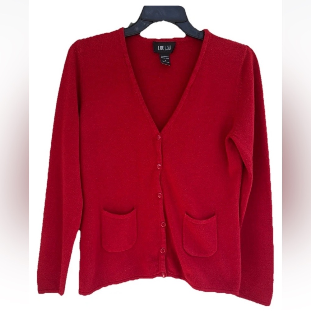 LouLou Women's Red Cardigan Sweater 100% Acrylic Size S
